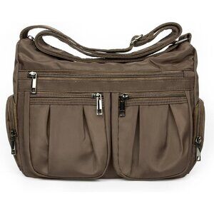 Women Coffee-m Nylon Water Resistant Anti Theft Travel Crossbody Shoulder Bag